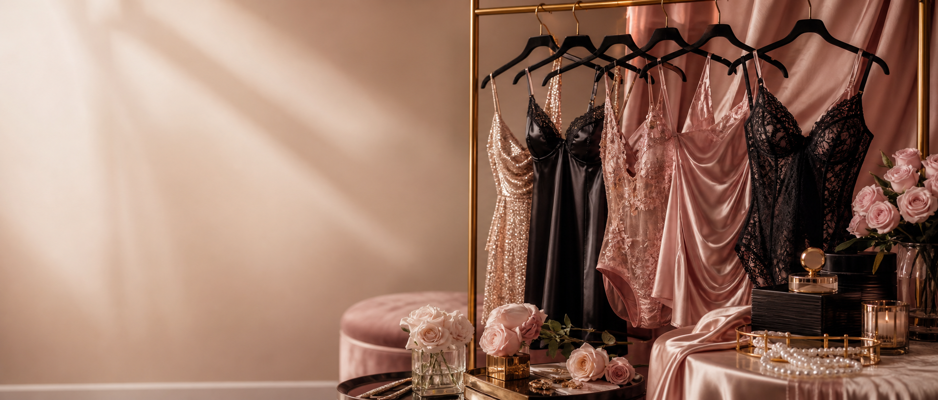 Boutique barwear and satin styling display